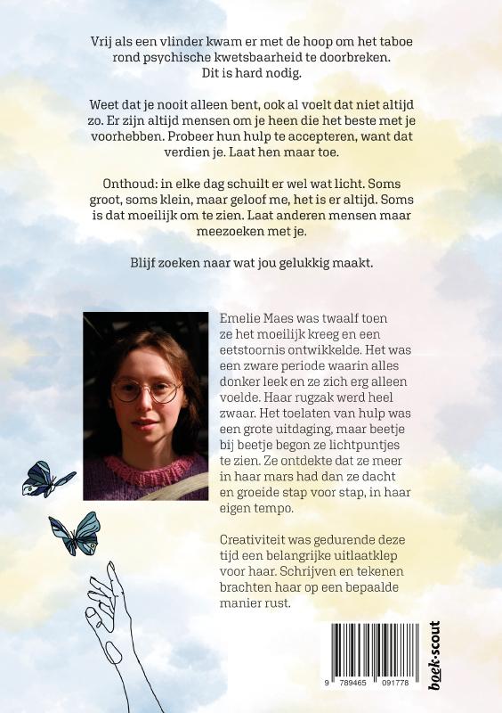 Achterkant van Vrij als een vlinder
