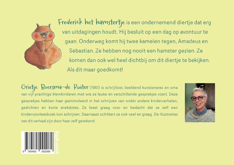 Achterkant van Frederick de hamster op avontuur!