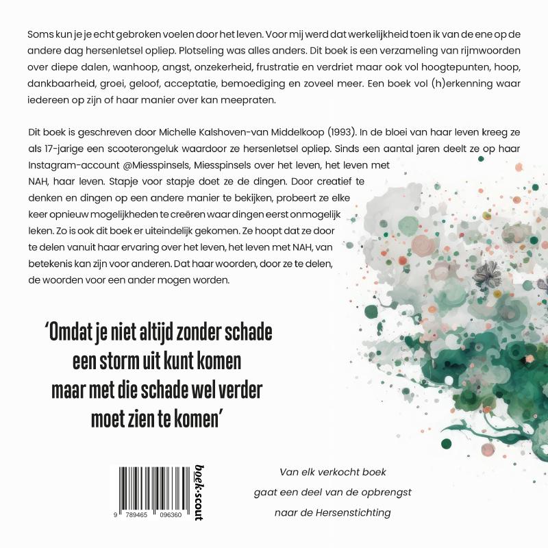 Achterkant van Gedichten & spinsels over het leven, het leven met NAH, mijn leven