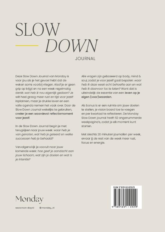 Achterkant van Slow Down Journal