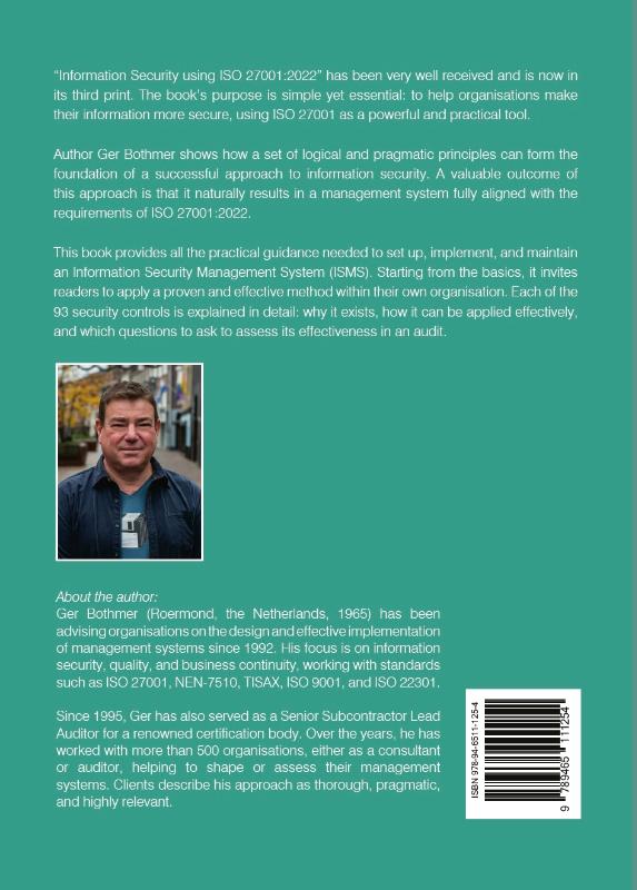 Achterkant van Information Security using ISO 27001:2022