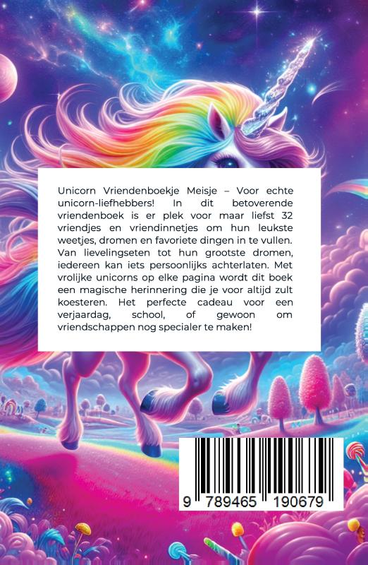 Achterkant van Unicorn Meisje Vriendenboekje