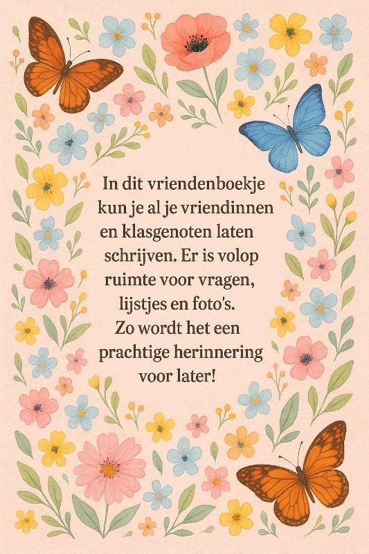Achterkant van Bloemen en Vlinders Vriendenboekje