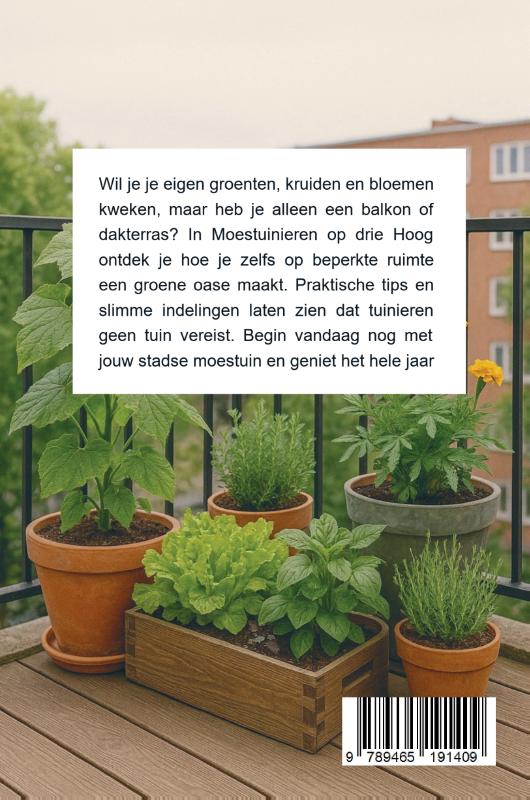 Achterkant van Moestuinieren op drie Hoog