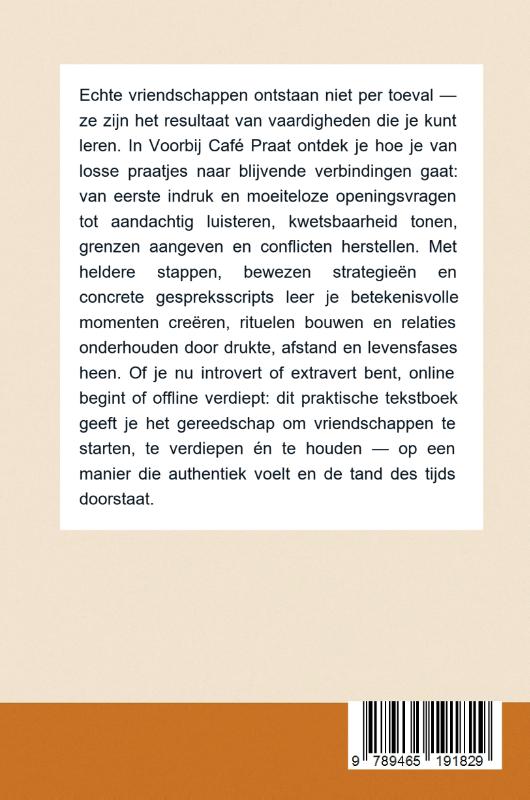Achterkant van Voorbij Café Praat – Hoe je échte vriendschappen leert maken én houden