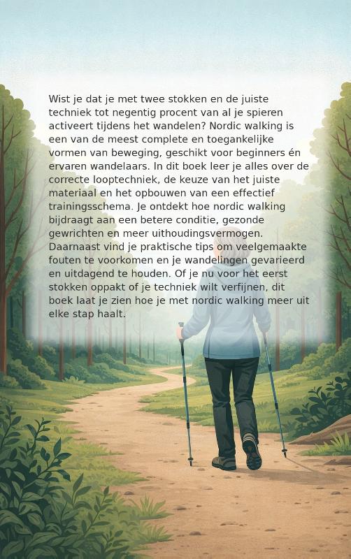 Achterkant van Wandelen met nordic walking stokken