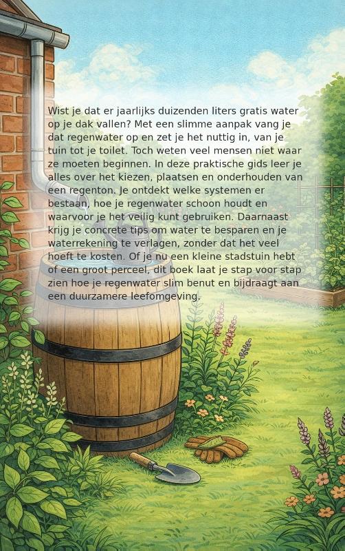Achterkant van Regenton en regenwater gebruiken