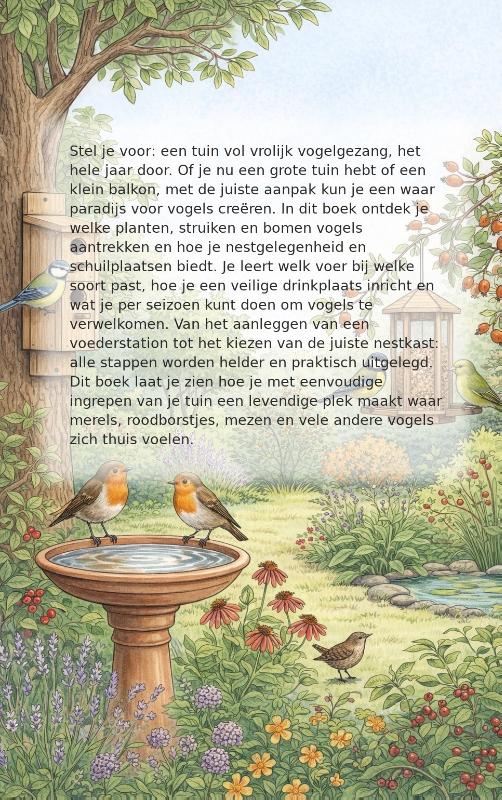 Achterkant van Vogels lokken naar je tuin