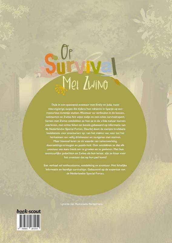 Achterkant van Op survival met Zwino