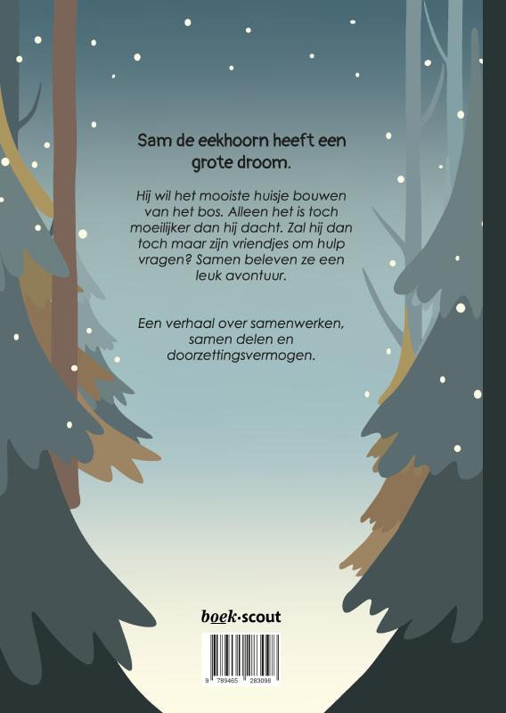 Achterkant van Eekhoorn Sam en het grote huisjesplan