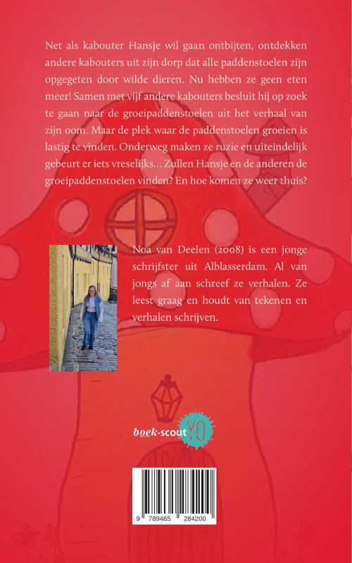 Achterkant van Kabouter Hansje en de groeipaddenstoelen