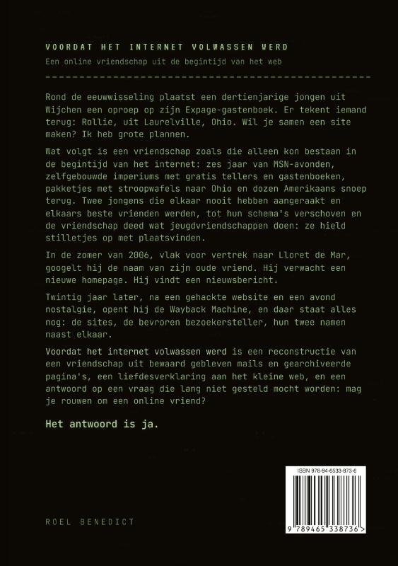 Achterkant van Voordat het internet volwassen werd