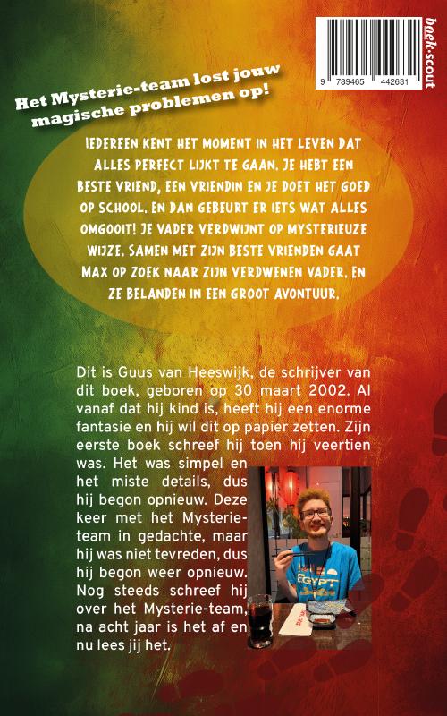 Achterkant van De avonturen van het Mysterie-team