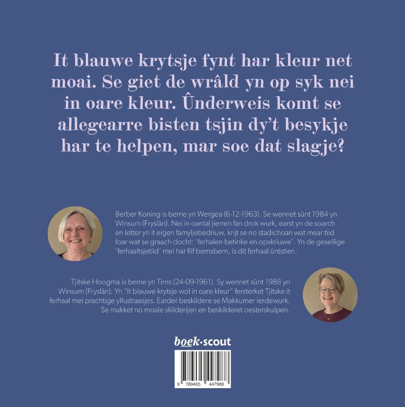Achterkant van It blauwe krytsje wol in oare kleur