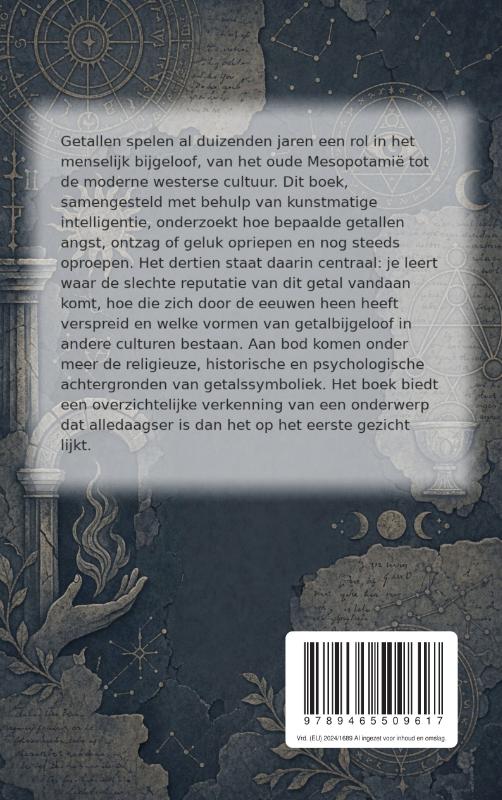 Achterkant van Het bijgeloof rond getallen en de dertien