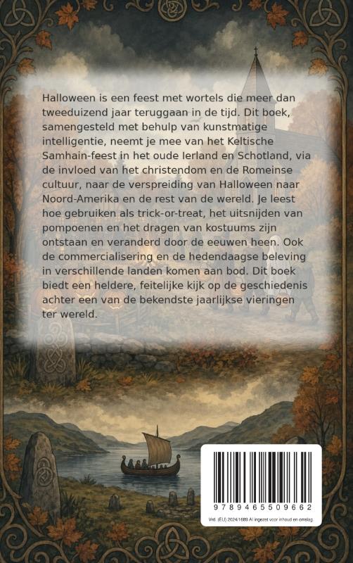 Achterkant van De geschiedenis van Halloween en de oorsprong