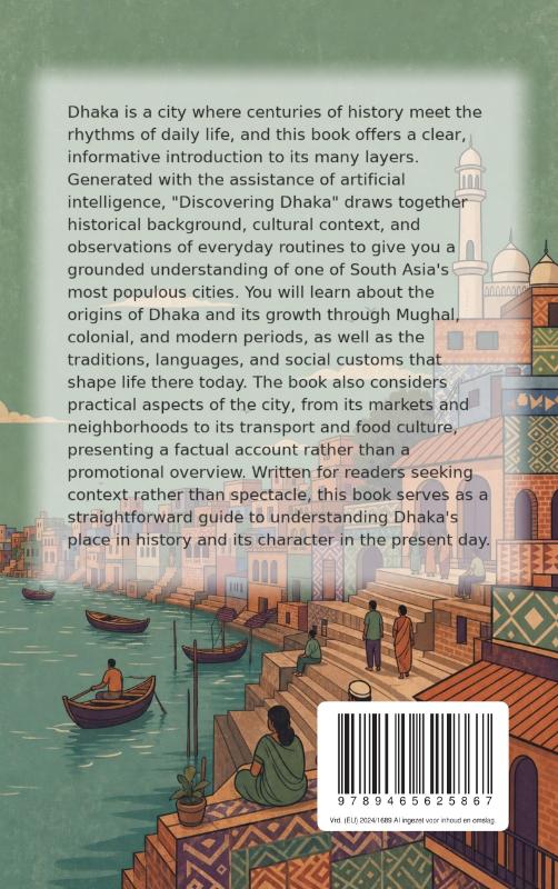 Achterkant van Discovering Dhaka
