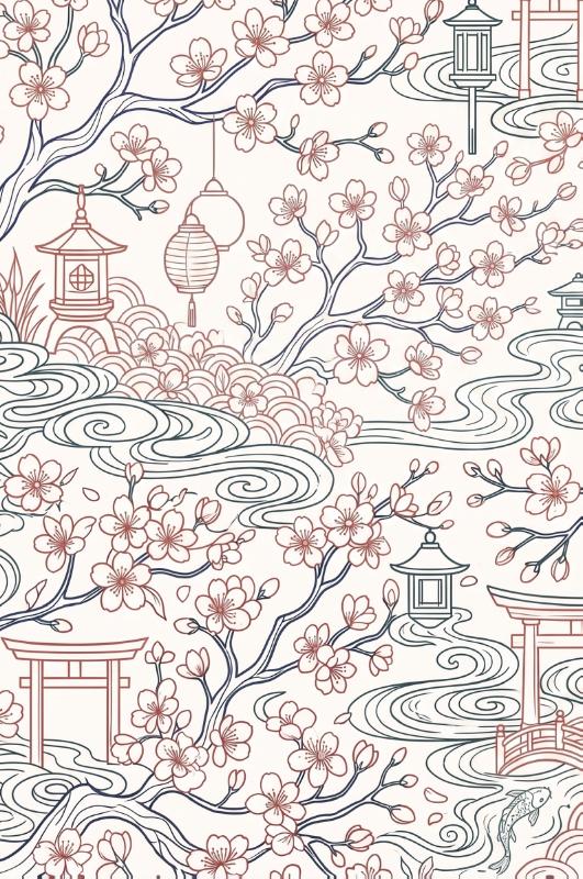 Achterkant van Japanse tuinen en kersenbloesem