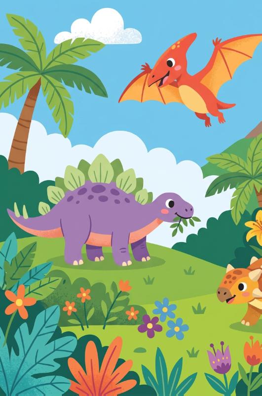 Achterkant van Schattige dinosaurussen op avontuur
