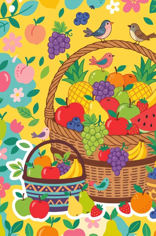 Achterkant van Fruitmanden vol kleur