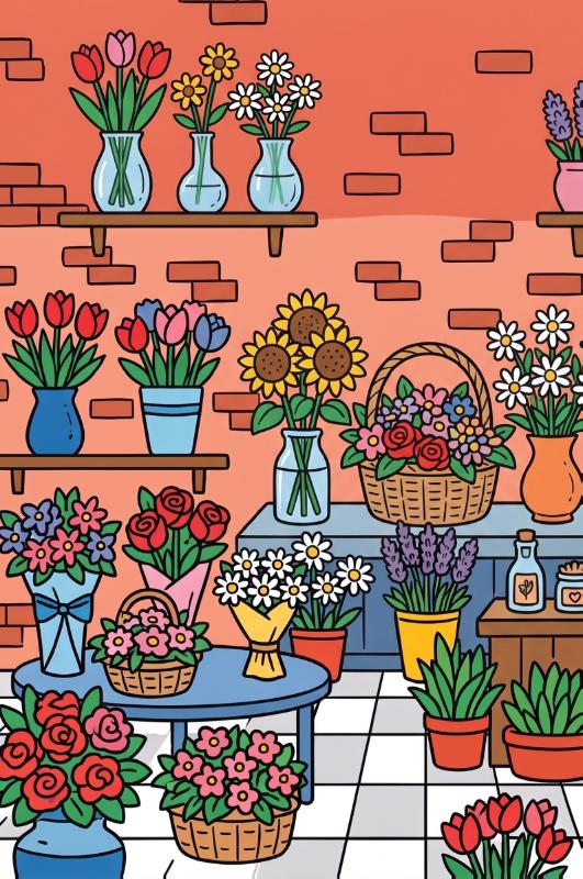 Achterkant van Bloemenwinkel vol boeketten