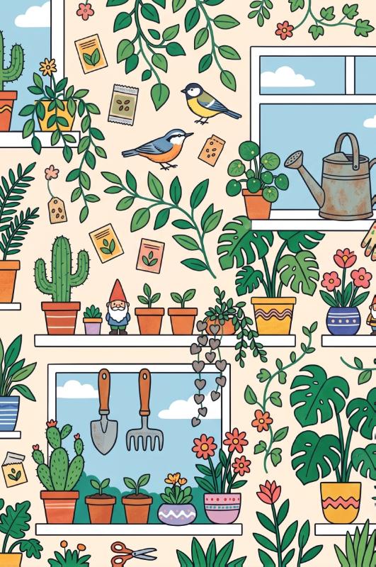 Achterkant van Vensterbanken vol planten
