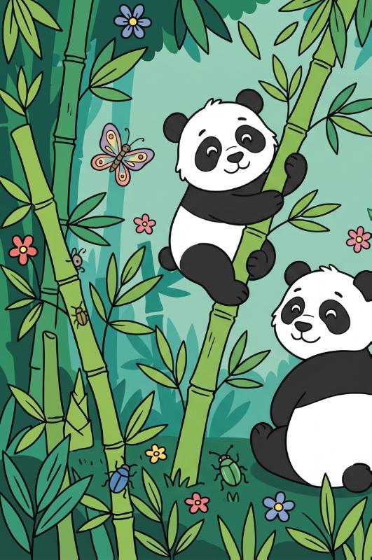 Achterkant van Panda's en bamboebossen
