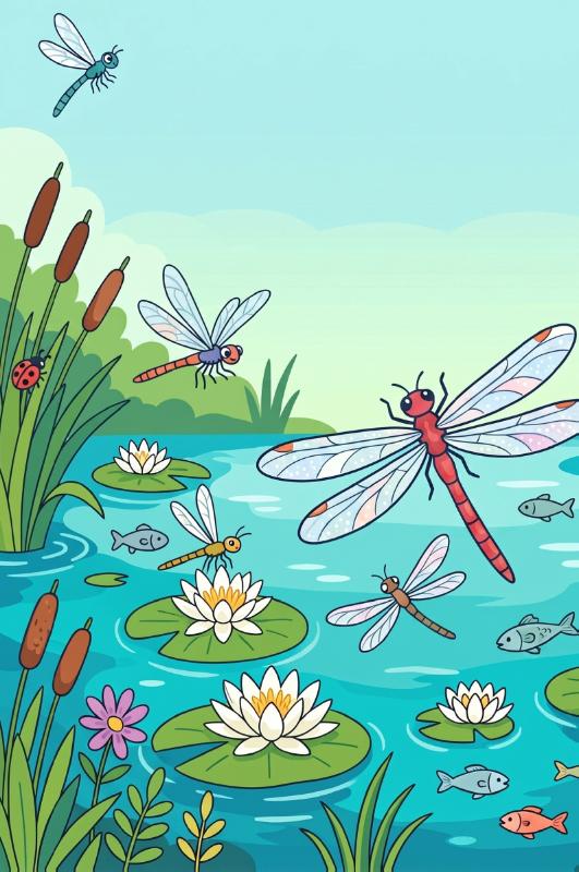 Achterkant van Libellen boven het water