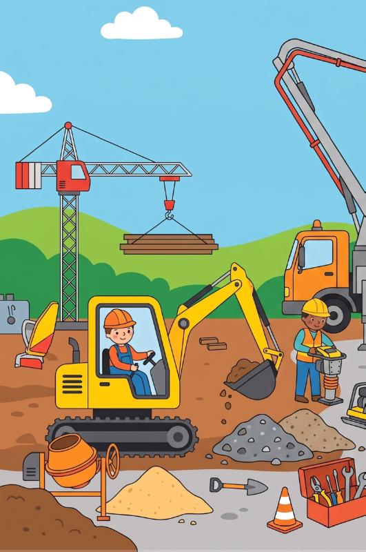 Achterkant van Bouwvakkers aan het werk