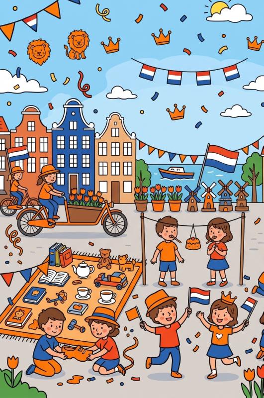 Achterkant van Koningsdag in oranje