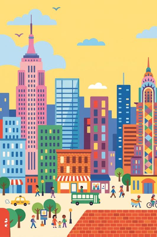 Achterkant van New York en wolkenkrabbers