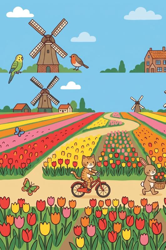Achterkant van Tulpenvelden in de Bollenstreek