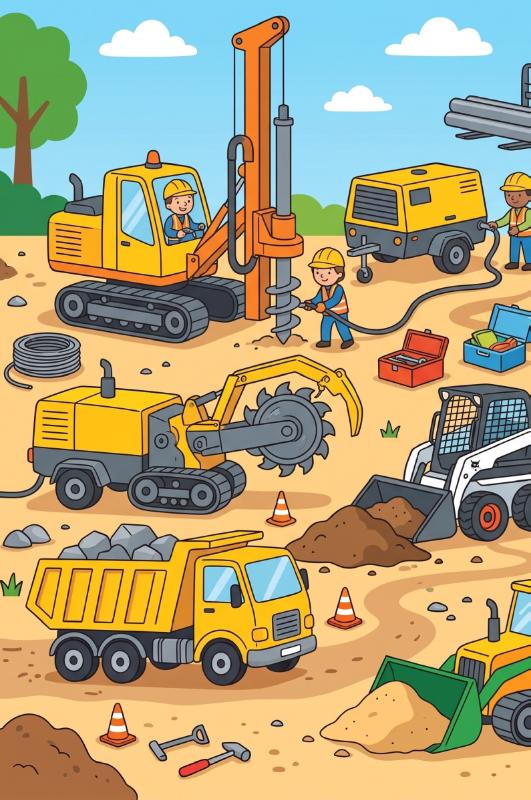 Achterkant van Bouwplaats vol machines