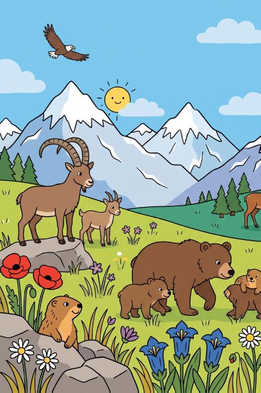 Achterkant van Bergen en alpenweiden