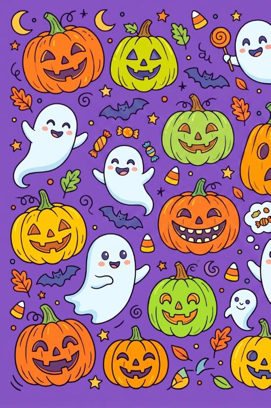 Achterkant van Halloween pompoenen en spoken