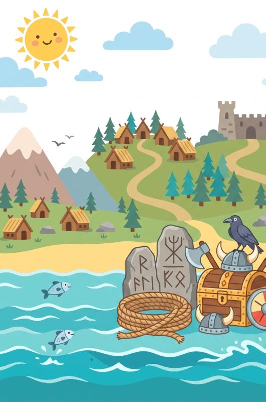 Achterkant van Vikingen en hun drakenschepen