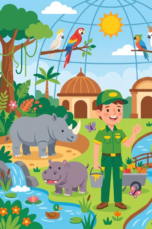 Achterkant van De dierenverzorger in de dierentuin