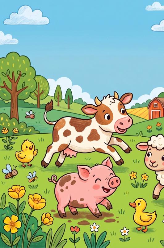 Achterkant van Kalfjes, biggetjes en lammetjes