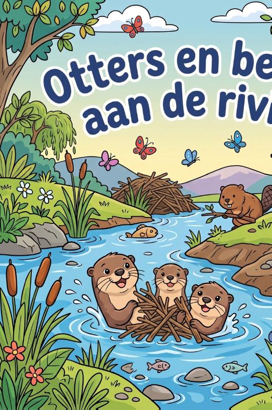 Achterkant van Otters en bevers aan de rivier