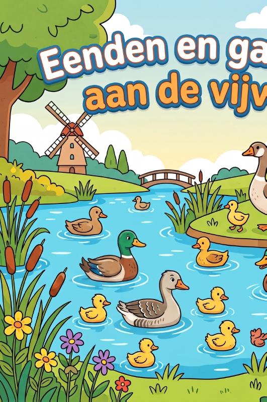 Achterkant van Eenden en ganzen aan de vijver