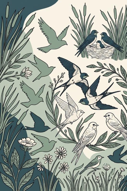 Achterkant van Zwaluwen en trekvogels