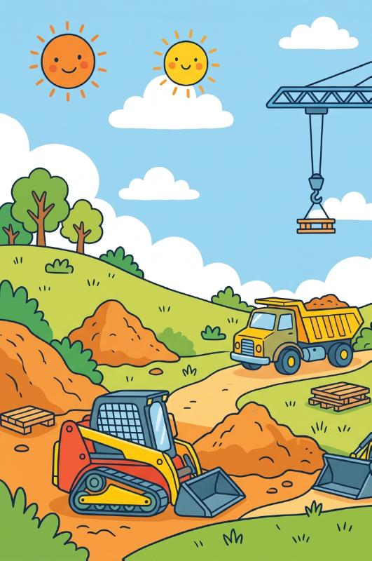 Achterkant van Grote graafmachines en kranen