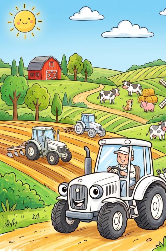 Achterkant van Tractoren op het land