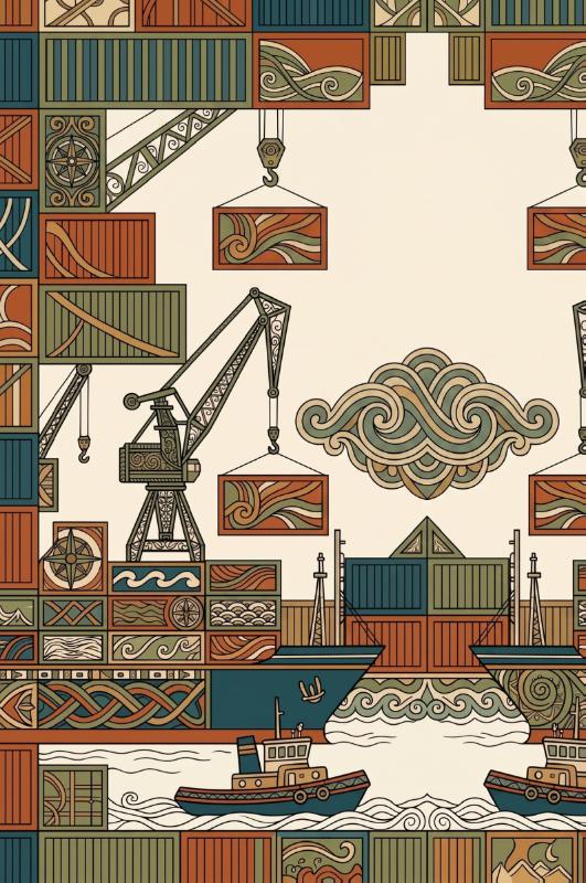 Achterkant van Containerschepen en havenkranen