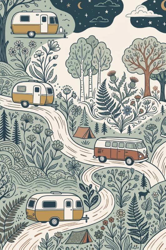 Achterkant van Campers en caravans op reis