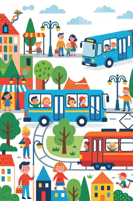 Achterkant van Bussen en trams in de stad