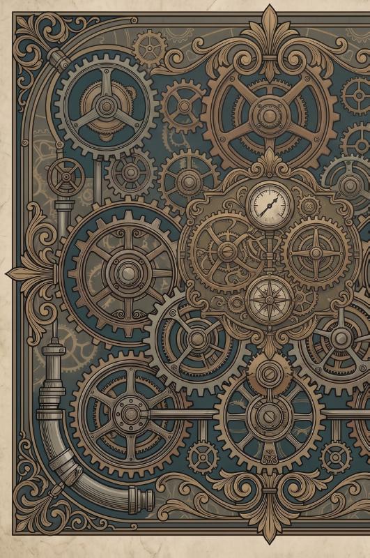 Achterkant van Steampunk machines en tandwielen