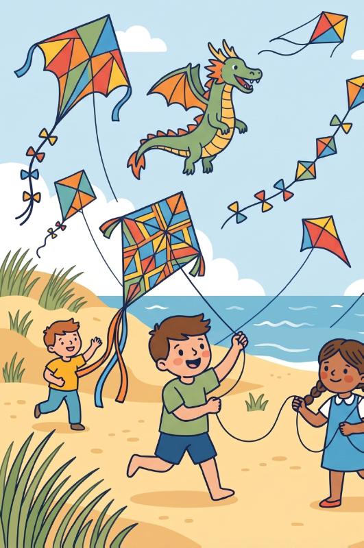Achterkant van Vliegeren op het strand
