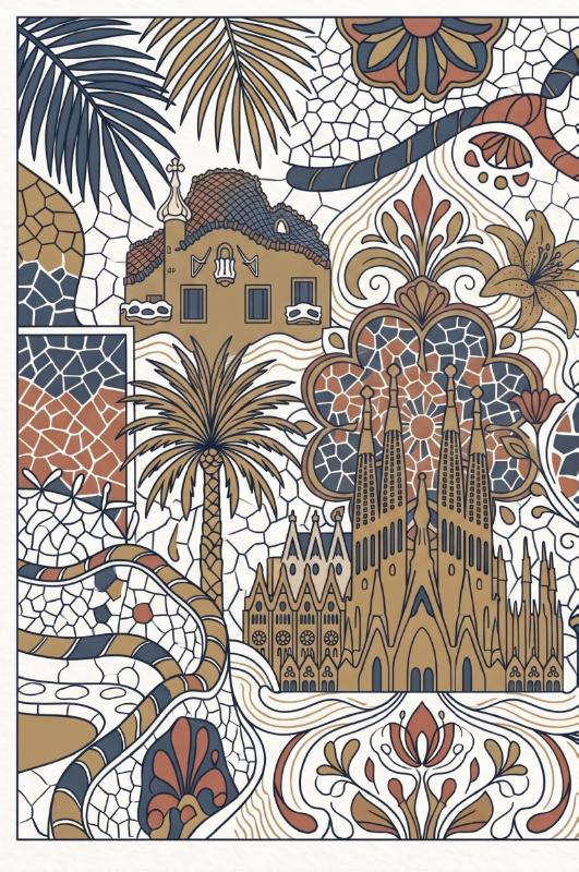Achterkant van Barcelona en Gaudí