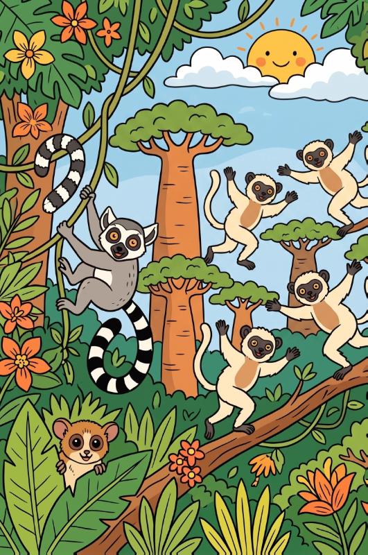 Achterkant van Madagaskar en de lemuren